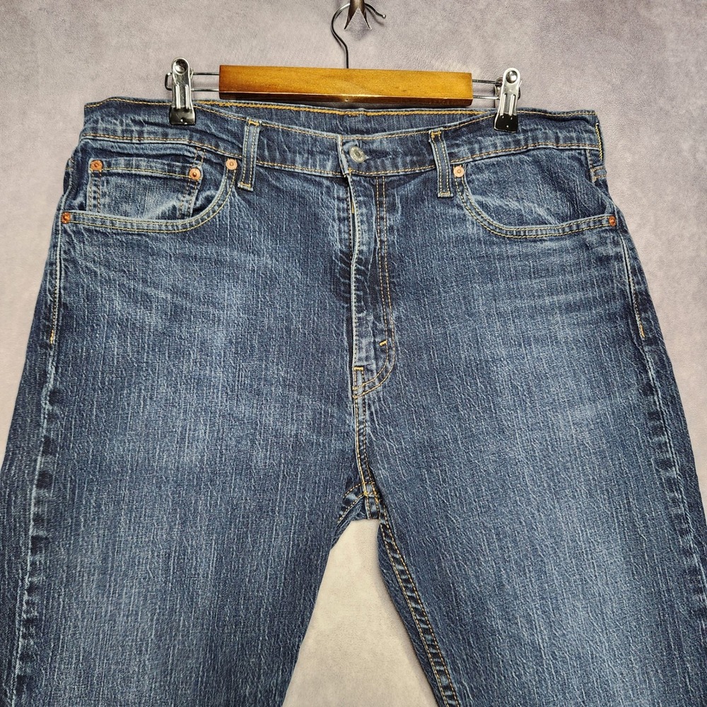 Levis 502 Regular Taper Mens Jeans size 36 38x32 Dark Wash Blue Stretch - Picture 4 of 16